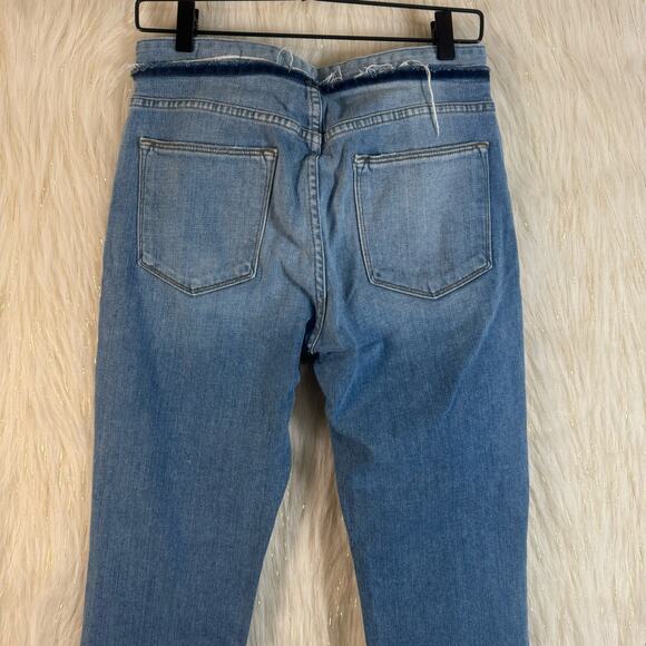 Frame Le High Straight Tie Waist Jeans Raw Hem High Rise Ankle Med Wash 28 - Picture 5 of 9